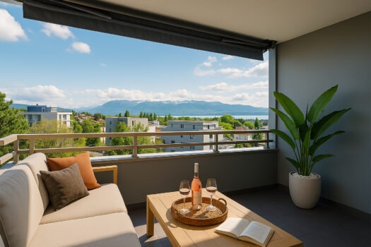 Appartement de standing avec vue panoramique sur le lac au quatrième étage d'un immeuble non loin du centre de Lausanne.